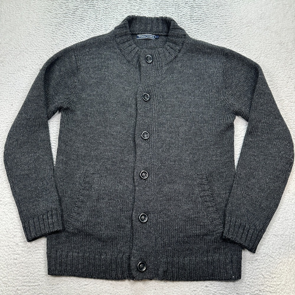 Woolovers Mens Grey Zip & Button Up 100% Wool Heavy Weight Cardigan Size Small
